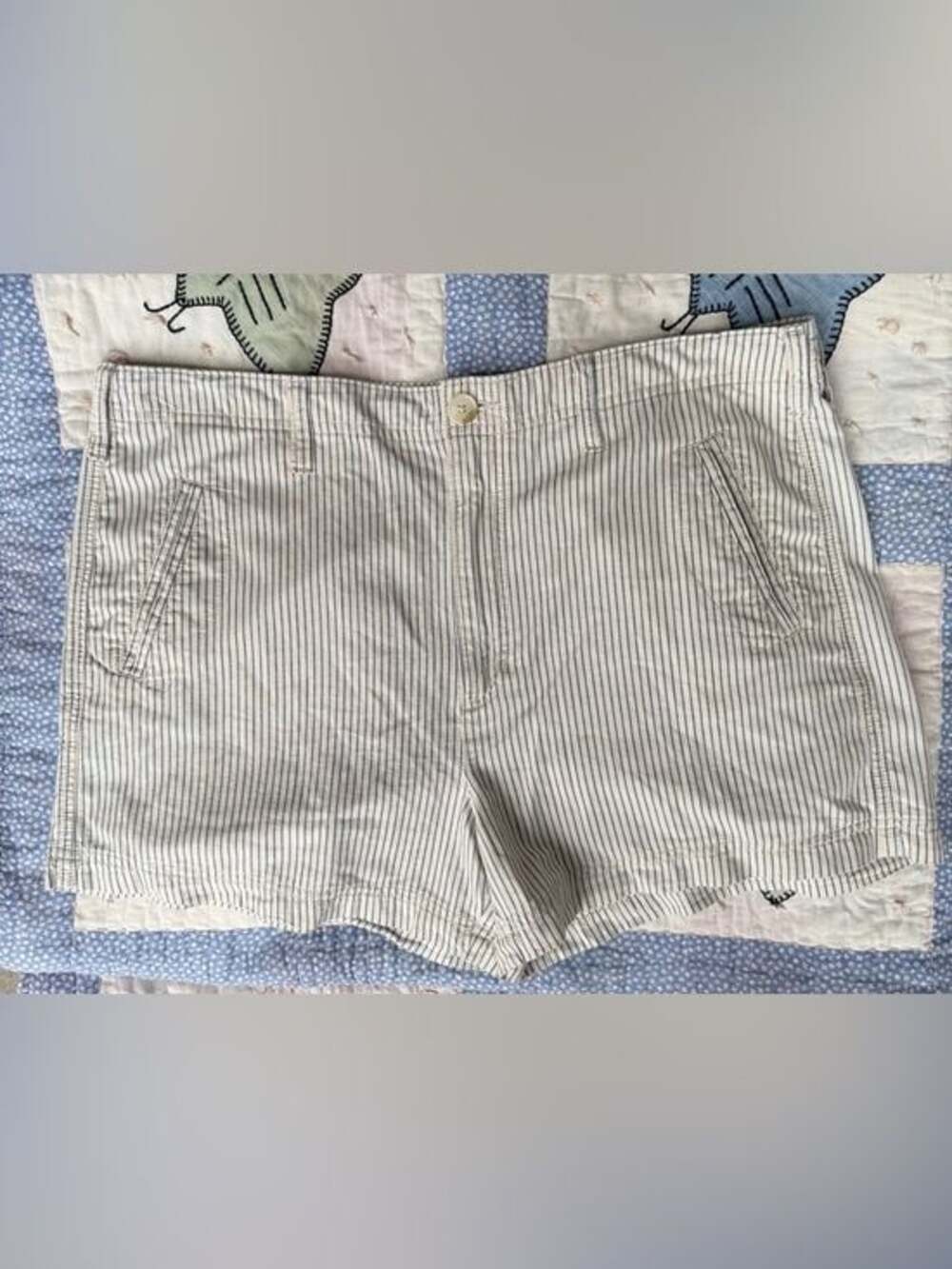 American Eagle Outfitters Beige and Navy Pinstripe Cotton Shorts